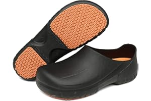 JSWEI Unisex Chef Shoes Non Slip Kitchen Clogs Lightweight Resistant Restaurant Shoes Black Orange