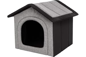 PillowPrim Buda dla Psa i Kotów, Legowisko, Domek - Średnia, Rozmiar L, 52 x 46 cm, Jasnoszara, Czarna