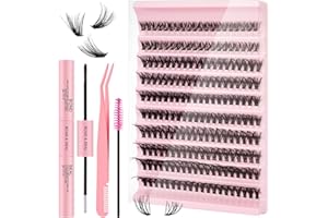 ORIDOLLY Kit Pestañas Postizas Individuales, Kit de Extensión de Pestañas DIY, Cluster Lashes Naturales 200pcs 60D 8-16mm, D Curl Manga Lashes con Bond and Seal, Pinzas, Cepillo de Rímel