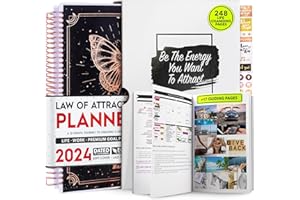 FREEDOM MASTERY Planificateur de vie Loi de l’attraction 2024 – Un voyage de 12 mois pour augmenter la productivité et le bonheur – agenda objectifs hebdomadaires joyeux, journal de gratitude + autocollants