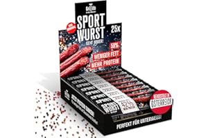 ‎GRILLIDO Grillido 25x Low Fat Sport Wurst Original 625g mit 42% mehr Protein, Snack Salami, Beef jerky, Wurstpaket, Würstchen, Trockenfleisch, Salami Sticks