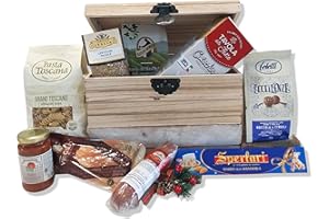 Cesti Natalizi Speciale Italia - Confezione Regalo Natale Baule delle Bontà, Cesto Natalizio Gastronomico con Prodotti Alimentari e Bauletto in Legno, 7 pezzi