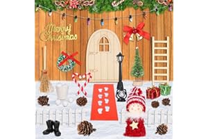 ZOFORY Zestaw 32 szt. drzwi skrzatów, Zestaw akcesoriów na Boże Narodzenie, skrzat bożonarodzeniowy, dekoracja bożonarodzeniowa, drzwi elfa, drewniane drzwi skrzata, z płot, drabina, kozaki