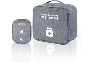 VAVICRAP Medikament Tasche, 2 Stück Medikamententasche Große Tragbar Klein Reiseapotheke Tasche Leer Erste Hilfe Medikamenten Aufbewahrung Wasserdicht Kapazität Tasche für Home Reisen-Grau