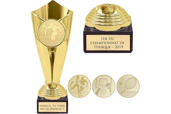 KDO MAGIC - Trophée Personnalisable - Coupe personnalisé avec Gravure - Cadeau fête des pères, noël, Retraite, événement Sportif - Or/Bronze/Argent