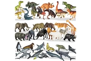 TOEY PLAY 3 in 1 Animal Figures, Sea Animals Creatures Toys, Wild Jungle Zoo Safari Animals, Dinosaur Toy, Assorted Animals, 36PCS, Gifts for Kids 3 4 5 6 Years Old