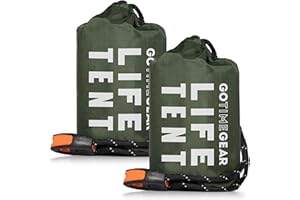 Go Time Gear Survival Life Tent • 2 Person Mylar Emergency Shelter Tube Tent + Paracord • All-Weather Protection for Camping, Hiking, & Survival Kits • Includes Emergency Whistle