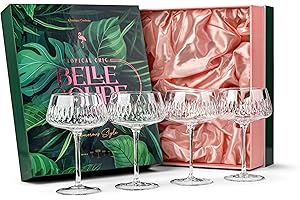 GLASSIQUE CADEAU Juego de 4 Vasos de Coctel Vintage de Flamenco Tropical Belle Coupé | 12 onzas