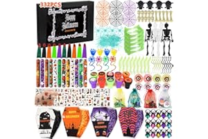 ONEHAUS Halloween Party Mitgebsel Kindergeburtstag, 332 Stück Halloween Party Deko Spielzeug Tüten Gastgeschenke für Kinder mit Geschenke Box, Pinata Füllung Tattoo Spinne Fledermaus Fingerlinge Ring