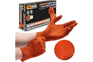 GripSense Nitrile Gloves (Pack of 50) - High Density Diamond Grip Orange Gloves - Latex & Powder Free Orange Nitrile Gloves X Large - Mechanic Gloves Extra Thick & Super Strong - Max Dexterity L5