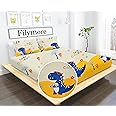 Filymore Danasour Double Bedsheet Made with Microfiber 240 TC Wrinkle Free Soft Hypoallergenic | Cartoon Bedcover Queen Size for Kids (90x90 Inches)(Cream)