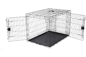 Amazon Basics Hållbar, hopfällbar metallbur till hund med bottenbricka, dubbla dörrar, svart, 107 L x 71 B x 76 H cm