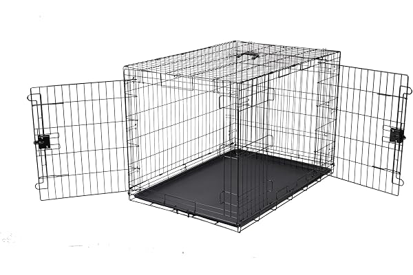 Amazon Basics Cage pour chien Durable,Pliable en fil métallique avec plateau, Double porte, L 107 x l 71 x H 76 cm, Noir
