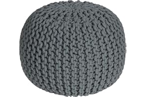 Homescapes, pouf poggiapiedi imbottito lavorato a maglia, 100% cotone, ideale in salotto, per bambini o anziani, Tessuto, Grey, 35 x 40 cm