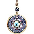 Candymosa 4.3" Glass Blue Evil Eye Wall Hanging Floral Design Gold Ornament – Evil Eye Wall Hanging in a Box - Home Protection Charm Evil Eye Wall Decor - Turkish Nazar Amulet