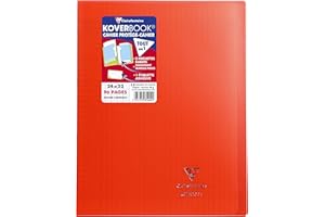 Clairefontaine 981404C Un Cahier Agrafé Koverbook Rouge - 24x32 cm - 96 Pages Grands Carreaux - Papier Blanc 90 g - Couverture Polypro