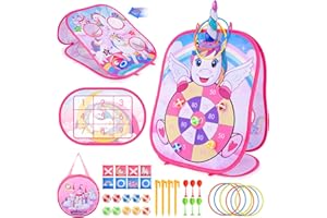 Corrit 5 en 1 Juegos de Lanzar, Juegos de Lanzamiento de Anillos, Conos, Bolsas de Frijoles, Juego de Dardos para Niños con Bolas Adhesivas, Juguetes & Regalos para Niños