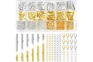 TOAOB THE ONE AND ONLY BABY TOAOB 540pcs Fermoir Coulissant pour Bracelet en Métal Tube à Fermoir Coulissant 6 Tailles avec Anneau Saut Ouvert et Chaîne Extenseur Argent Or pour Fabrication de Bijoux Collier