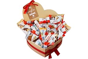 ONZA DULCE Y SALADO SWEET & SALTED Onza. Scatola di cioccolatini Kinder Bueno per regalare a forma di cuore. Cesto Dolci pieno di un pacchetto di Kinder, SchokoBons, Happy Hippo, Kinder Cards, Kinder Bueno mini.