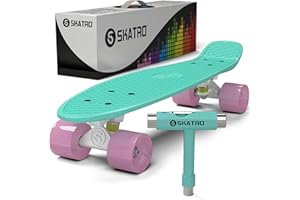 Skatro Mini Cruiser Skateboard. 22x6inch Retro Style Plastic Board Comes Complete