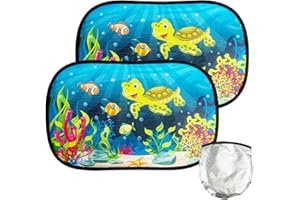 CLVSYH 2PCS Bambino Per Auto Con Protezione Uv, 51x31cm Auto Finestra Parasole, Parasole Per Auto Per Bambin Con 8 Ventosa (Mondo Sommerso-Tartaruga Verde)