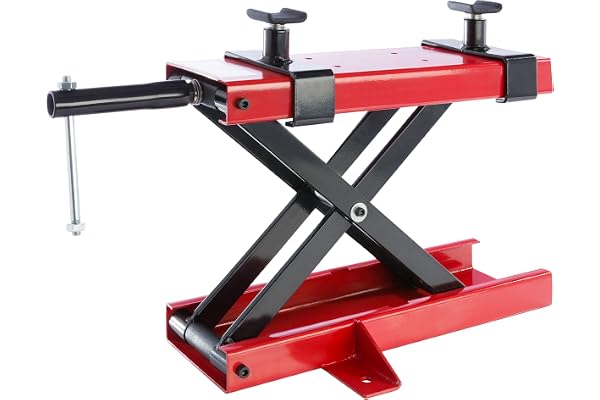 Arebos Cric de Moto 500 kg Pont Élévateur pour Motos Plate-Forme Élévatrice Bloc de Montage | Régable de 95-375 mm | Rouge - Noir