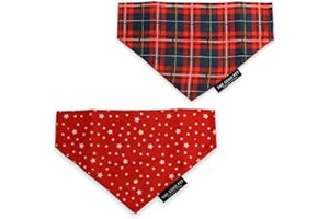 Ancol Dog Bandana Tartan Star Patterned - Adorable Puppy Scarf Tie Neckerchief - Cute Fun Party Pet Collar Accessory - Pack of 2