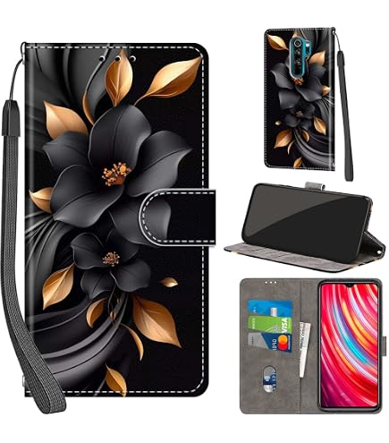 Hianjoo Leder Flip Case Für Xiaomi Redmi Note 8 Pro - Mit Standfunktion, Kartenfächern & Magnetverschluss, Schwarz