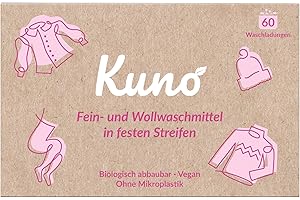 ‎KUNO Kuno Wollwaschmittel - Streifen – Sanfte Reinigung für Wolle & Feines, Schonend & Biologisch Abbaubar, 60 Waschladungen, Ohne Schadstoffe