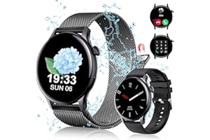 JANOLTY Smartwatch Damen/Herren (1.43" AMOLED-Display, 2* Uhrenarmbänder,IP68 Wasserdicht) Fitnessuhr Tracker mit Telefonfunktion,App-Benachrichtigung,SpO2,Herzfrequenz für iOS und Android(Schwarz)