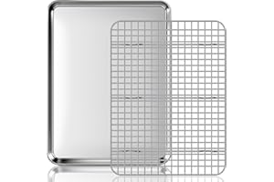 Fire More Bandeja para hornear con Rejilla de Enfriamiento: Bandeja Rectangular para hornear de acero inoxidable para Galletas, Fácil de Limpiar y, Tamaño 16 x 12 x 1 Pulgada