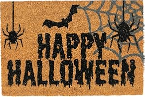 Nicola Spring Halloween Coir Door Mat 60 x 40cm Spider Design - Decorative Indoor Front Door Rug, Natural Coir Entry Dirt Trapper with Non Slip PVC Backing, Outdoor Boot Scraper Doormat