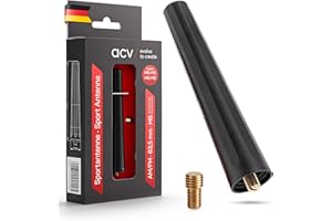 ACV Kurze Autoantenne 85mm Dachantenne - Für optimalen AM/FM Radioempfang - Inkl. Marderschutz & M5/M6 Gewinde - Universal Stabantenne Auto, Schwarz