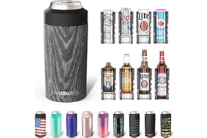Frost Buddy Universal Can Cooler - Fits all - Stainless Steel Can Cooler for 12 oz & 16 oz Regular or Slim Cans & Bottles - Stainless Steel (Black Wood)