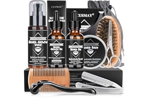 CUSMAY Aufgerüstetes Bartpflege Set für Männer, 11 in 1 Bartwachstumsset Enthält Bartshampoo, Bartöl, Bartbalsam, Bartkamm, Bartschere Usw, Geschenkset für Männer für Weihnachten, Valentinstag, Vatertag