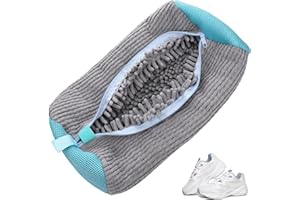 Kssvzz Schuhwaschbeutel Waschmaschine, Wiederverwendbar Schuhbeutel Waschmaschine, Wäschesack Schuhe mit Reißverschluss, Schuhsack Waschmaschine mit 360° Reinigungsflusen für Schuhe (Grau)