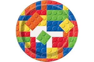 Unique 58234EU - Eco-Friendly Paper Plates - 18 cm - Building Blocks Birthday Party - 8 Count (Pack of 1)