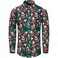 Produktbild von Herren Weihnachtshemd Lustig Langarm Festival Party Xmas Shirt Weihnachtsshirt Button Down 3D Druck Christmas Hemd Freizeithemd Slim Fit Langarmshirt