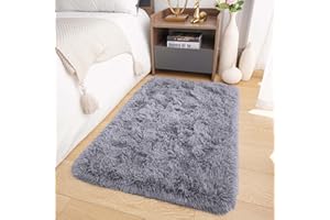 Oxford Homeware Rugs Living Room Small 50x80 cm – Fluffy Shaggy Grey Area Rugs for Bedroom, Lounge – Super Soft Non Slip Rug Washable Modern Floor Carpets Bedside Rug for Kids Room