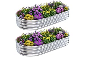 KINI MOX 2 PCS Letti per Orto Rialzato in Metallo 180×90×29 cm Fioriera Rialzata in Zincata per Verdure, Fiori ed Erbe Aromatiche (180×90×29 cm, con Anello di Supporto per Piante)