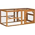 PawHut Wooden Chicken Run Hen Coop House Combinable Design w/Perches, Doors, for 2-4 Chickens, 140 x 61 x 63.5cm - Natural Wood Tone