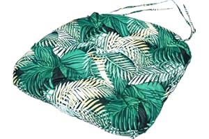 SOFTILLO Waterproof Chair Cushion With Ties - 46x48x8cm - Indoors/Outdoors Seat Pads Cushion Pad - Water Resistant Material, Foam - For Garden Kitchen Dining Living Room Patio Office Coffee Shop - Palm Leaves