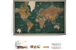 CANVASCALE Canvas World Map with Cork Pin Board - English Lettering - Decorative Wall Decoration for All Rooms - Canvas Pictures with World Map Motif (120x80 cm, Pattern 4)