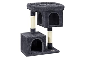 Feandrea Cat Tree, 84 cm Tower, L, Condo for Large Cats up to 7 kg, Large Perch, 2 Caves, Scratching Post, Smoky Grey PCT61G