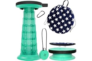 ALEVMOOM Taburete telescópico de 52 cm con cojín, Taburete portátil para Acampar, Capacidad más Resistente de 250 kg, Taburete Plegable retráctil Ligero Ajustable para jardín, Pesca, Senderismo