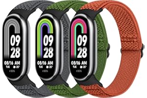 Bcuckood Elastyczna bransoletka kompatybilna z Xiaomi Mi Band 8, dla kobiet i mężczyzn, rozciągliwa, Solo Loop, miękki, elastyczny nylonowy pasek zapasowy do Xiaomi Mi Band 8, 3 sztuki