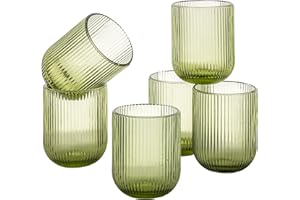 Baroni Home Set de 6 Verres en Verre Colorés et Décorés avec Rayures en Relief de 30 CL, Verres Élégants Lavables au Lave-vaisselle, 8x8x10 cm, Vert