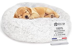 One PETS-TOP Panier Chien, Coussin Chien Dehoussable, Panier Chat Rond Lavable, Forme Donut, Matelas Apaisant Anti Stress 60cm Gris