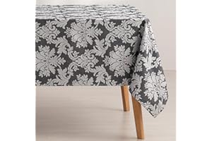 GAMUSI Mantel Antimanchas Mesa Rectangular Floral Jacquard Impermeable 140x300 cm, Tacto Tela, Color Antracita - Dama
