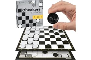Dame-Brettspiel mit 30 Spielsteinen – Klassisches Brettspiel für Kinder und Erwachsene – Checkers & Tic Tac Toe